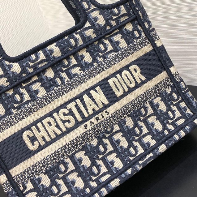 Dior original canvas book mini tote oblique bag S5475 dark blue
