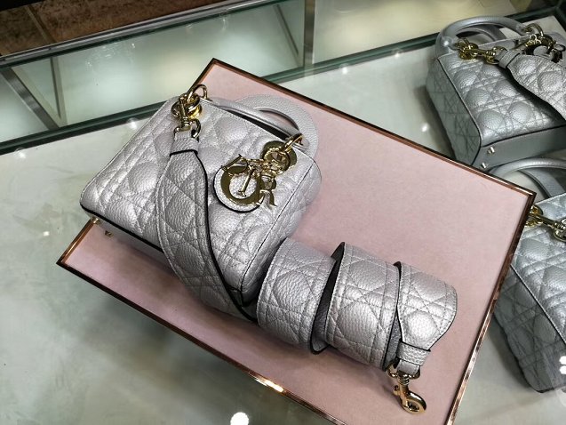 Dior original grained calfskin mini lady dior bag 44500 silver
