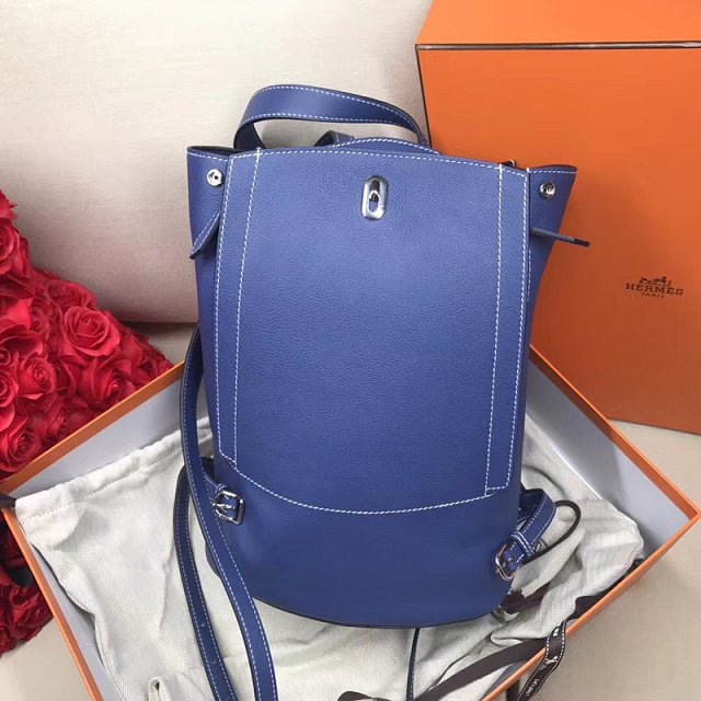 Hermes original handmade evercolour leather GR24 backpack H024 blue