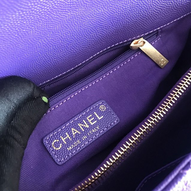 CC original grained calfskin large coco handle bag A92991 purple
