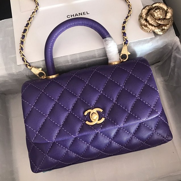 CC original grained calfskin small coco handle bag A92990 purple