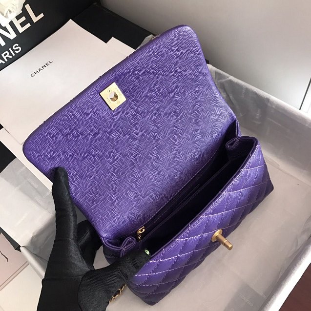 CC original grained calfskin small coco handle bag A92990 purple