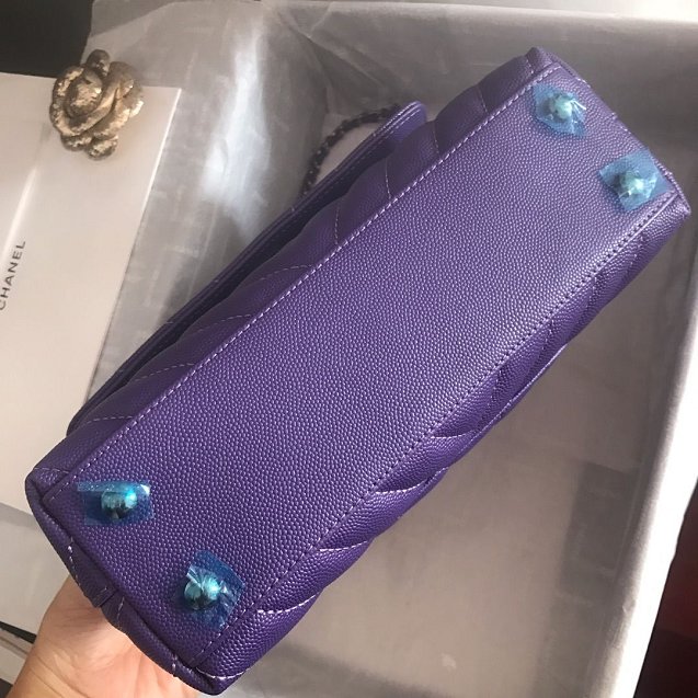 CC original grained calfskin small coco handle bag A92990 purple