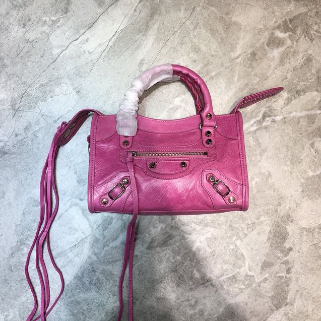 2020 Balenciaga original aged calfskin mini city bag 300295 rose red