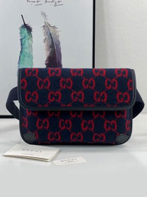 2020 GG original wool belt bag 598181 navy blue&red