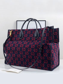 2020 GG original wool tote bag 598169 navy blue&red