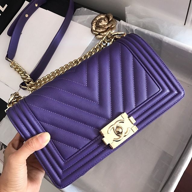 2020 CC original grained calfskin boy handbag A67086-2 purple