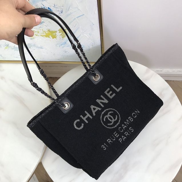 2020 CC original mixed fibers&canvas shopping bag A93785 black