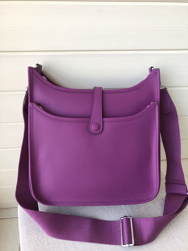 Hermes original epsom leather evelyne pm shoulder bag E29 purple