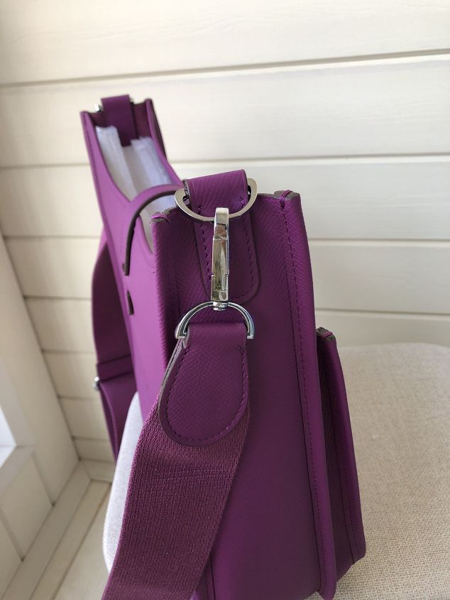 Hermes original epsom leather evelyne pm shoulder bag E29 purple