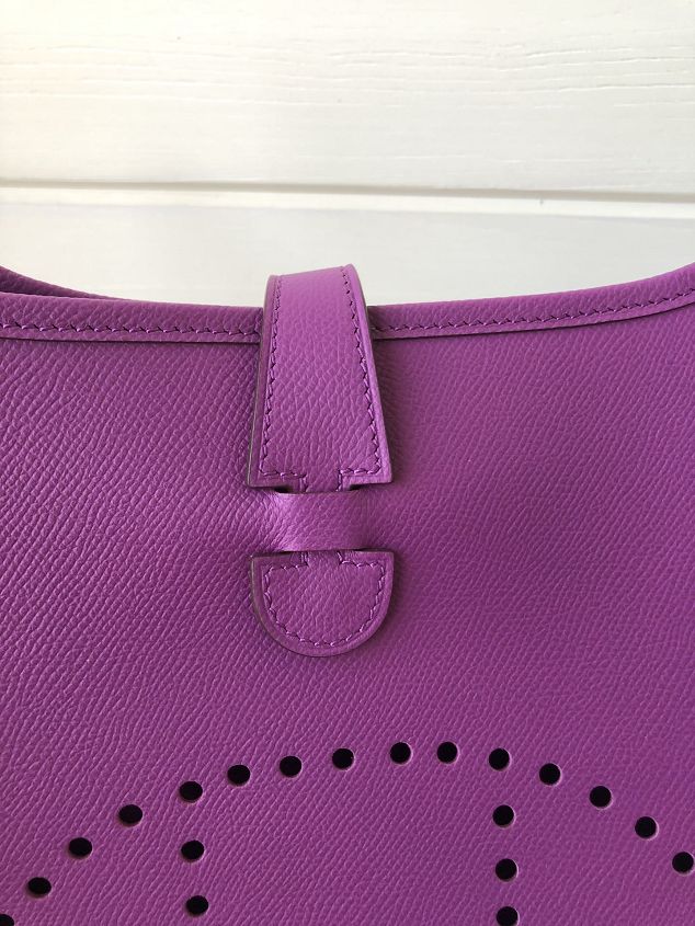 Hermes original epsom leather evelyne pm shoulder bag E29 purple