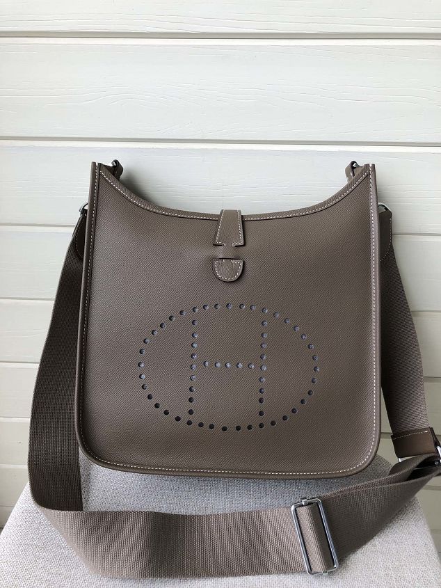 Hermes original epsom leather evelyne pm shoulder bag E29-2 grey