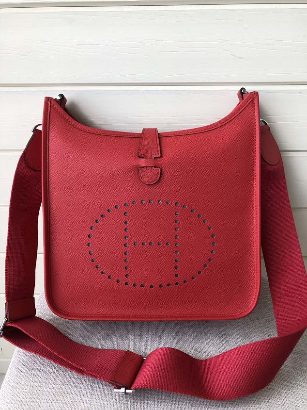 Hermes original epsom leather evelyne pm shoulder bag E29-2 red