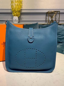 Hermes original togo leather evelyne pm shoulder bag E28 denim blue