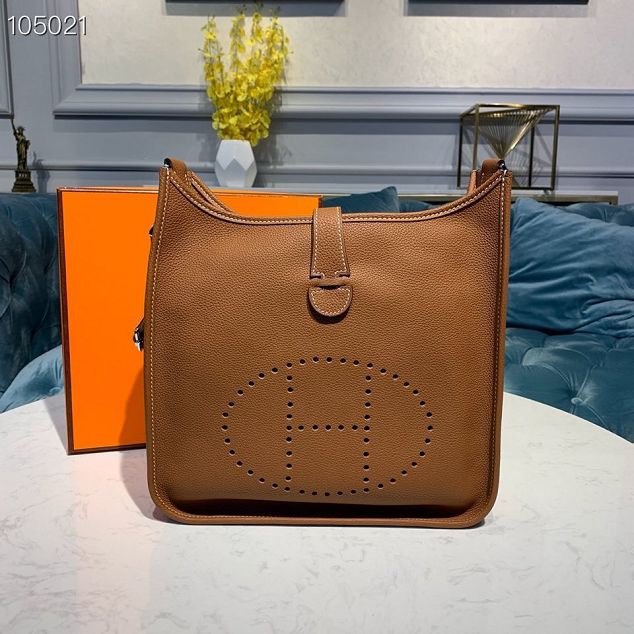 Hermes original togo leather evelyne pm shoulder bag E28 caramel