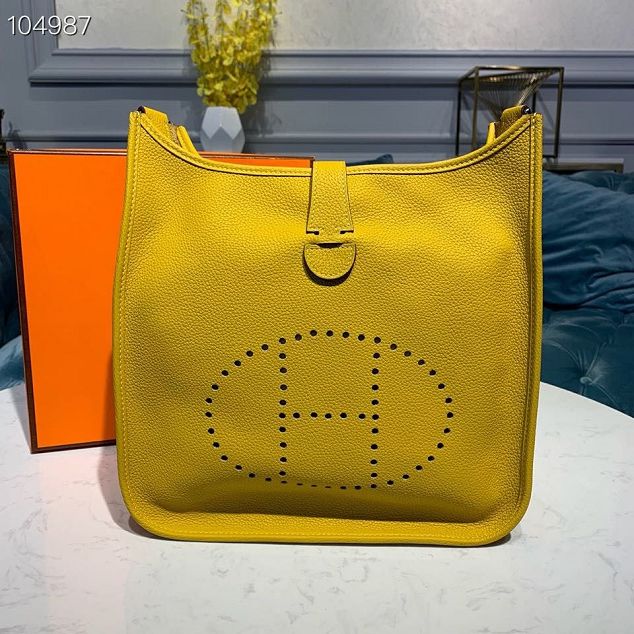 Hermes original togo leather evelyne pm shoulder bag E28 yellow