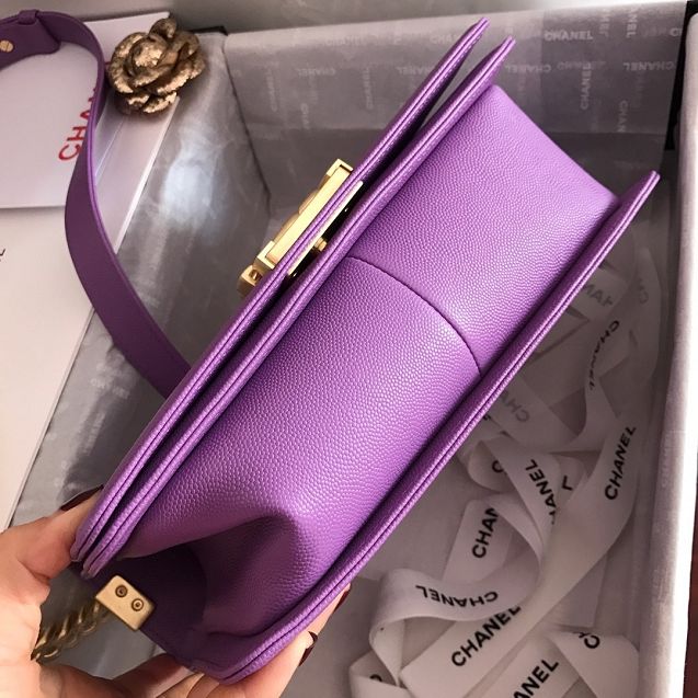 CC original grained calfskin boy handbag A67086-2 light purple