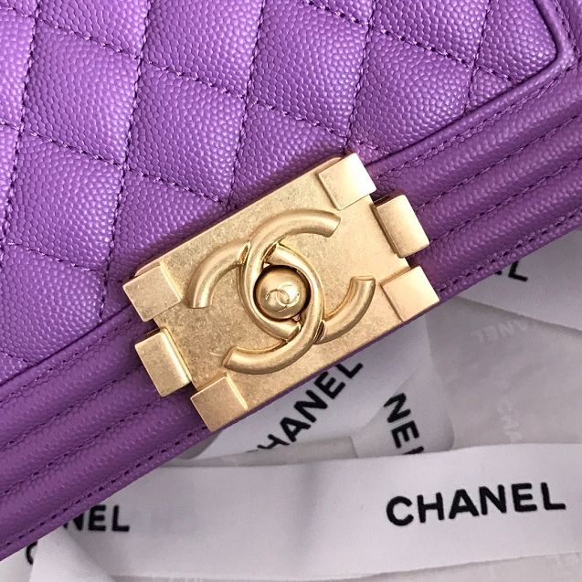 CC original grained calfskin small boy handbag A67085 light purple