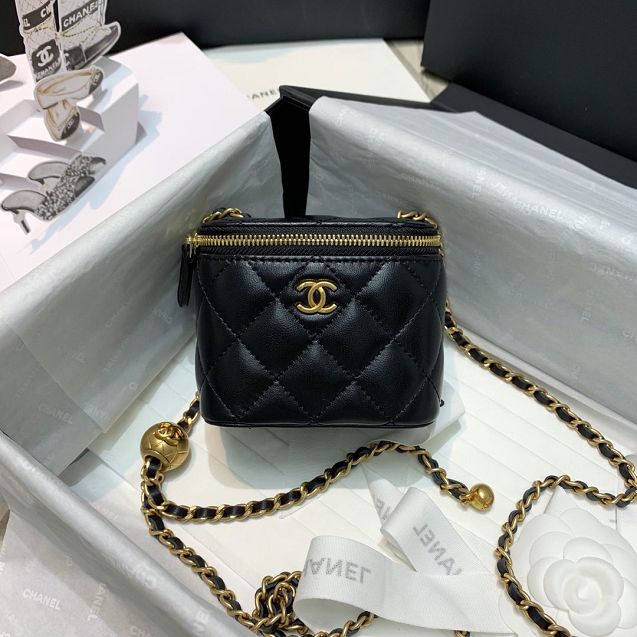 2020 CC original lambskin small box with chain AP1447 black