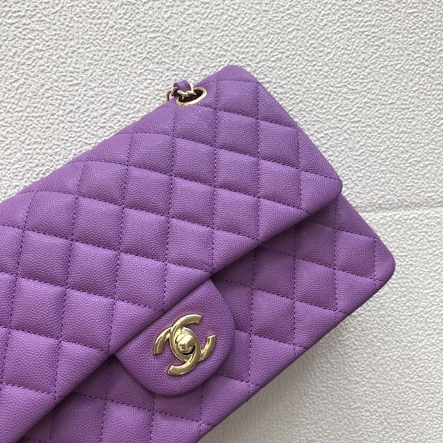 CC original grained calfskin large flap bag A58600 purple