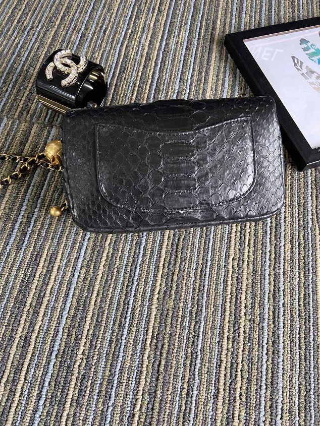 CC original python leather flap bag AS1787 black