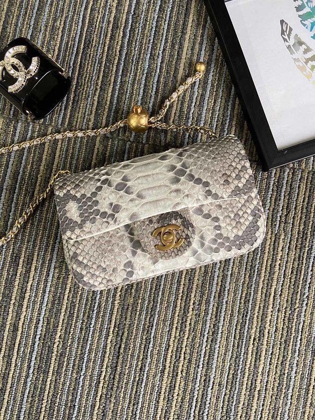 CC original python leather flap bag AS1787 white