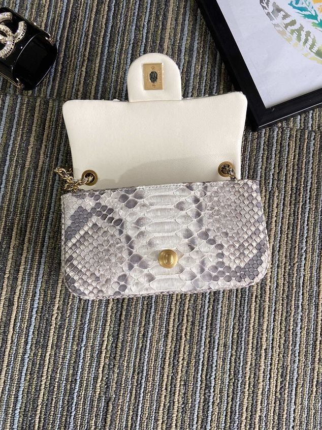 CC original python leather flap bag AS1787 white