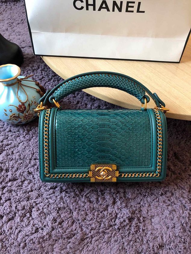 CC original python leather medium boy handbag A94804 turquoise
