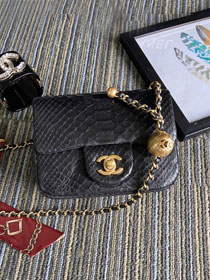 CC original python leather small flap bag AS1786 black