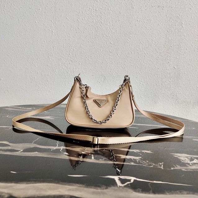 Prada original nylon mini hobo bag 1TT122 apricot