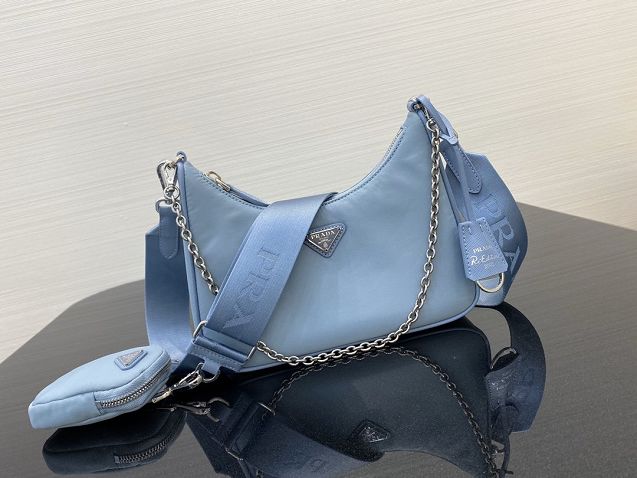 Prada original nylon shoulder bag 1BH204 light blue