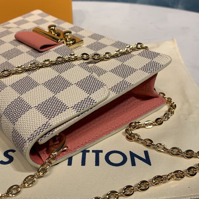 Louis vuitton original damier azur croisette chain wallet N60358 pink