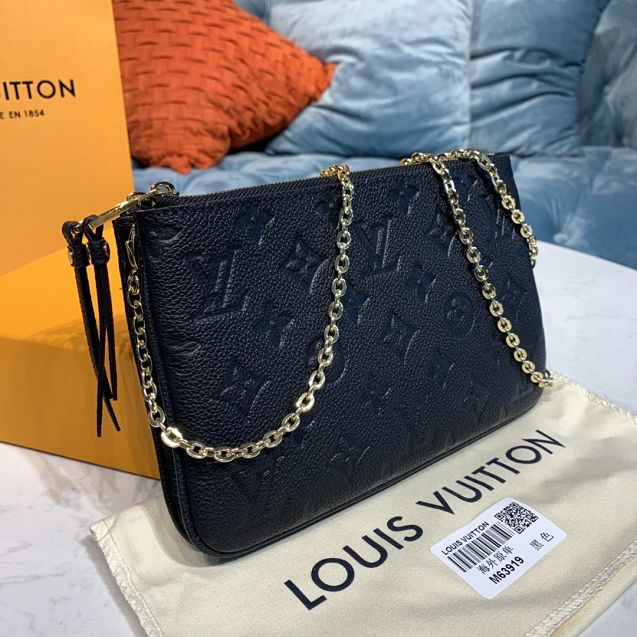 Louis vuitton original monogram calfskin double zip pochette M63919 black