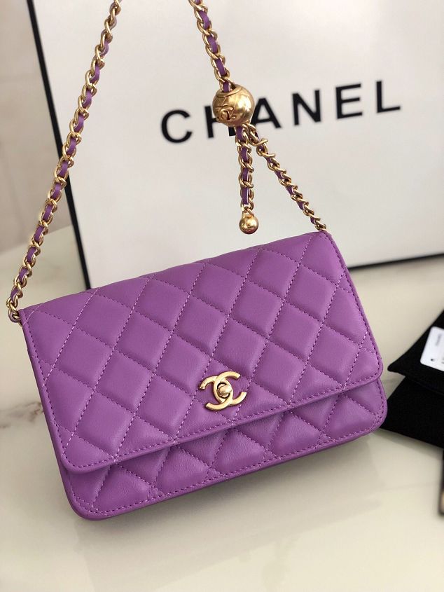 2020 CC original lambskin wallet on chain AP1450 purple