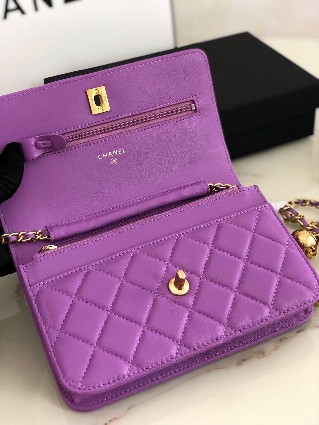 2020 CC original lambskin wallet on chain AP1450 purple