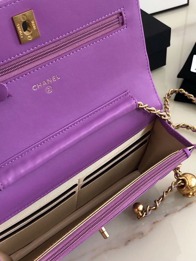 2020 CC original lambskin wallet on chain AP1450 purple