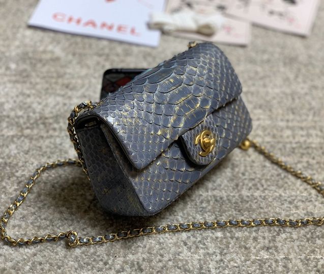 CC original python leather flap bag AS1787 dark grey&gold