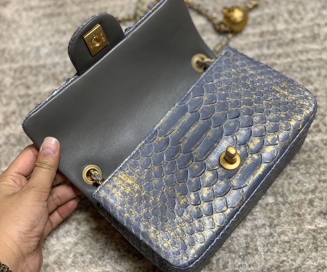 CC original python leather flap bag AS1787 dark grey&gold