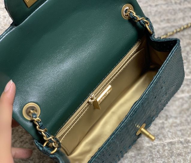 CC original python leather flap bag AS1787 green