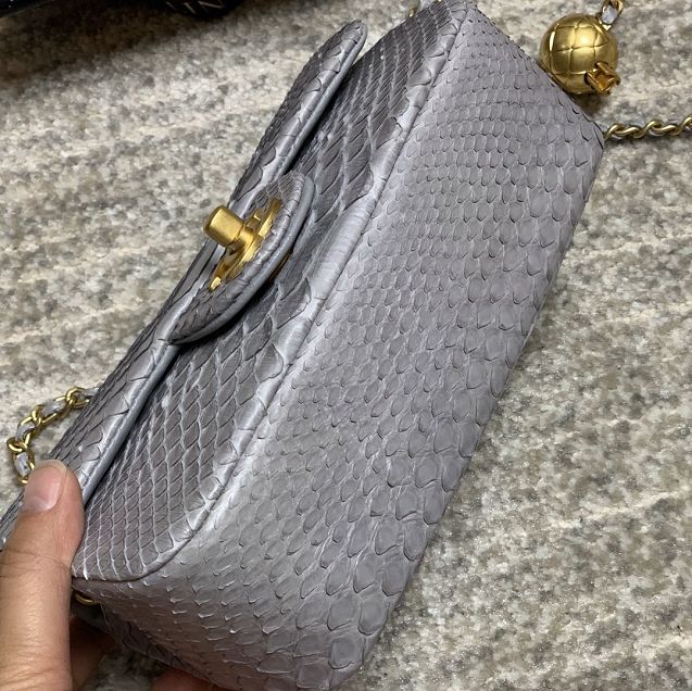 CC original python leather flap bag AS1787 grey