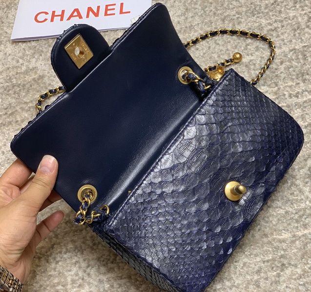 CC original python leather flap bag AS1787 navy blue