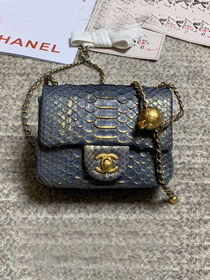 CC original python leather small flap bag AS1786 dark grey&gold
