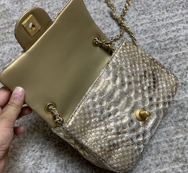 CC original python leather small flap bag AS1786 gold