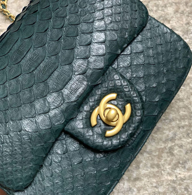 CC original python leather small flap bag AS1786 green