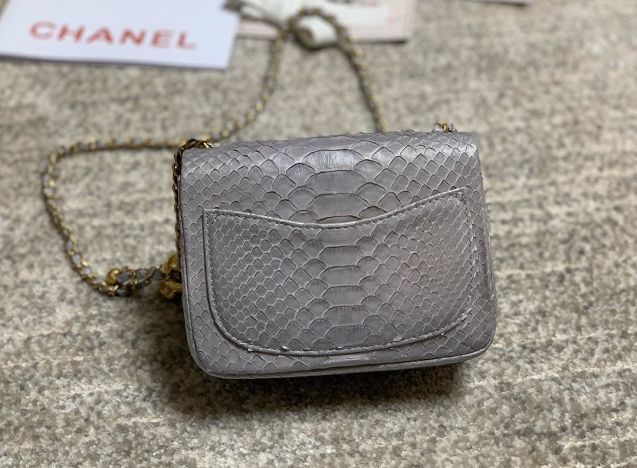 CC original python leather small flap bag AS1786 grey