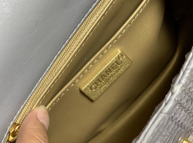 CC original python leather small flap bag AS1786 grey