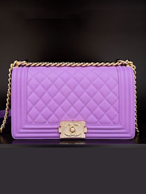 CC original customized grained calfskin boy handbag A67086 purple(smooth hardware)