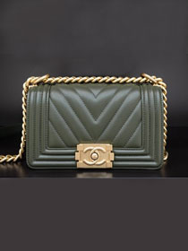 CC original customized lambskin small boy handbag A67085-2 blackish green