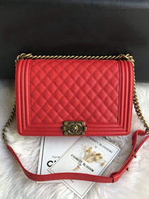 CC original grained calfskin large boy handbag 67087 red