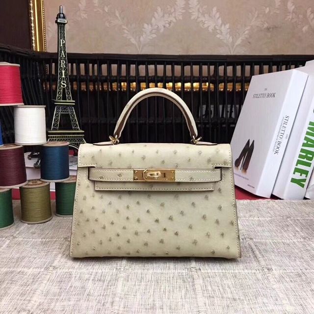 Hermes handmade genuine 100% ostrich leather kelly 19 bag K019 white